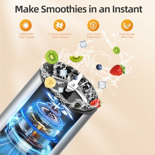 High-speed blender with fruits and ice for smoothies.