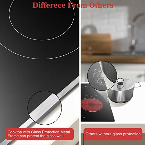 Comparison of cooktops with and without glass protection.