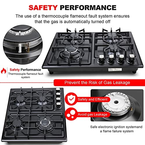 Gas stove with safety performance features including thermocouple flameout fault system.