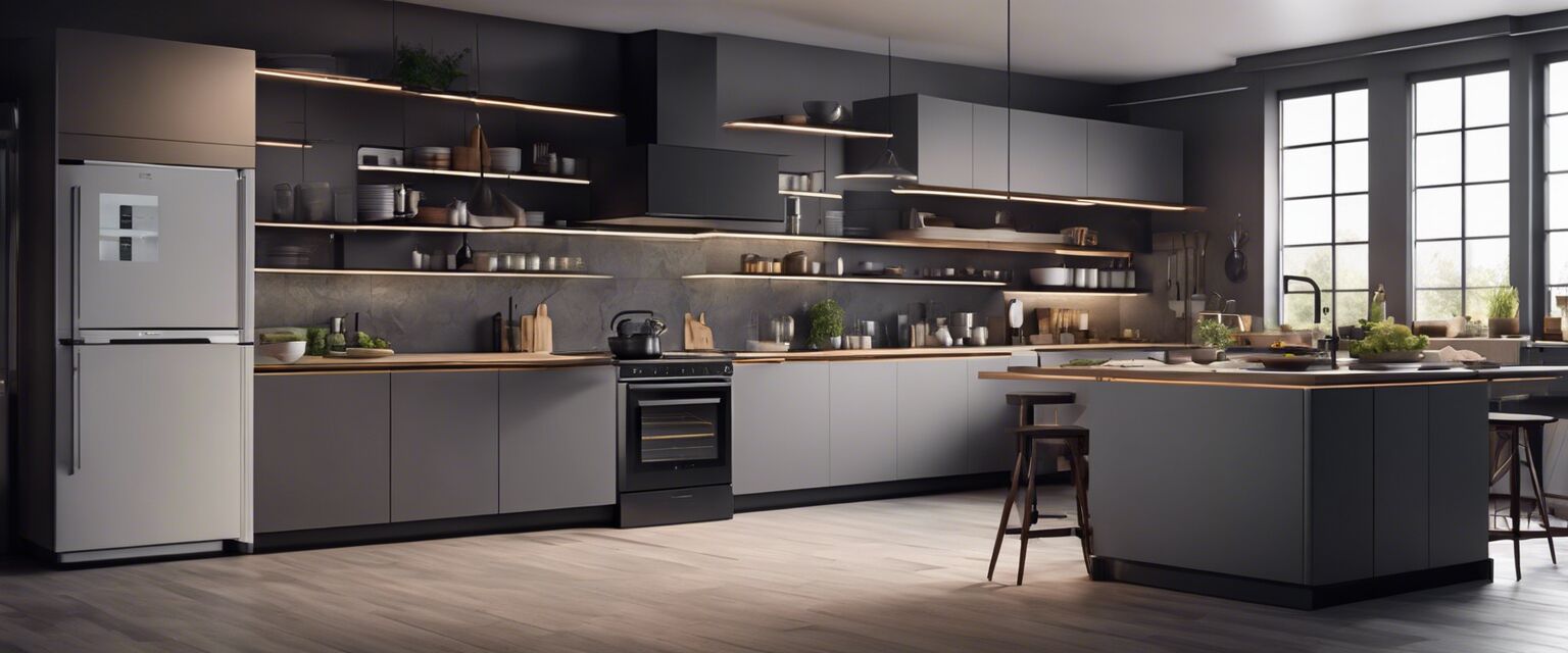 Modern kitchen showcasing several smart cooking devices