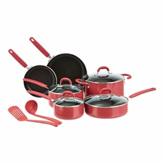 Amazon Basics Aluminum 12pc Red Cookware Set