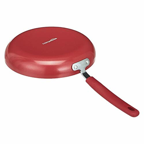 Red nonstick frying pan with handle