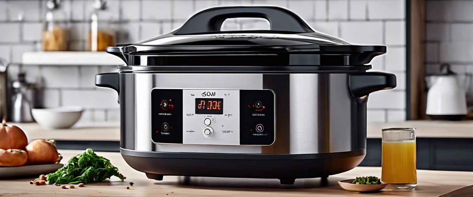 Smart slow cooker showing digital display